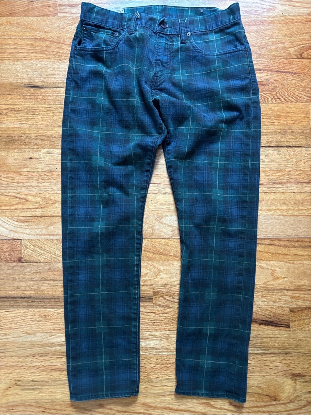 Polo by Ralph Lauren Men’s Green & Navy Plaid Straight Leg Jeans 31x30